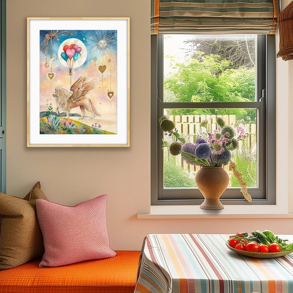 AJJ ARTS Other - Winged Lion, Heart Balloons: Celestial Guardian of the Heartlight Fine Art Print